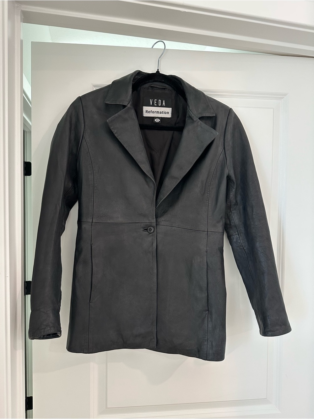 Reformation Black Leather Single-Button Blazer